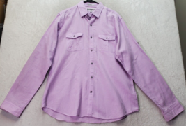 Express Dress Shirt Men Large Purple Linen Long Sleeve Fitted Collar But... - £14.51 GBP