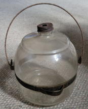 Antique Glass Kerosene Jug of Bottle Metal Band July 1st 1913 Handle Sto... - $69.99
