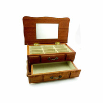 Walnut Varnished Wooden Jewelry Box Accessory Organizer Off White Lined Drawers  - £33.30 GBP