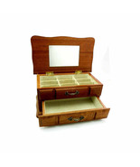 Walnut Varnished Wooden Jewelry Box Accessory Organizer Off White Lined ... - £33.47 GBP
