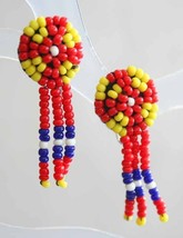 Elegant Ancient Style Native Seed Bead Native Screw-on  Earrings 1960s v... - £11.10 GBP