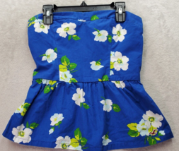 Hollister Tube Top Womens Medium Blue Floral Sleeveless Off the Shoulder Ruched - £14.41 GBP