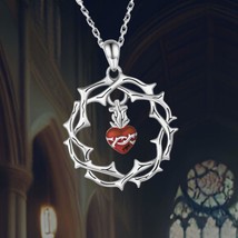 Thorns Love Heart Cross Necklace Sterling Silver Cremation Jewelry - $95.21