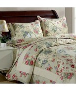 3pc. Lovely Flower Print Queen Patchwork Quilt Cotton Bedspread Bedding Set - £180.95 GBP
