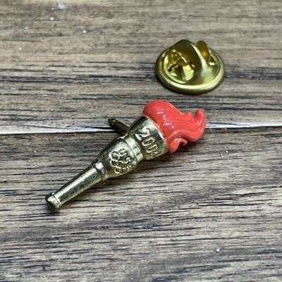 Vintage Olympic Red Torch Fire Gold Tone Enamel Lapel Pin KG JD - $9.89