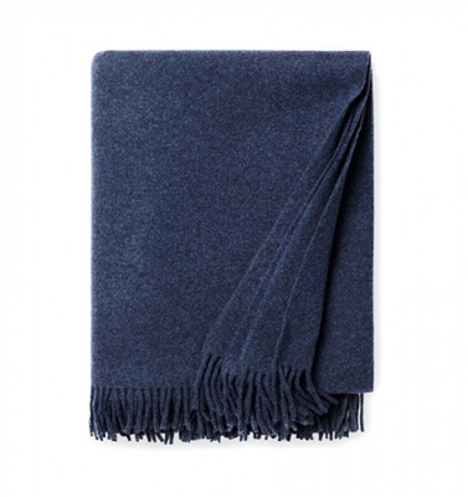 Sferra Vimmo Navy Blue Throw Blanket Fringed 100% Merino Wool Soft 51"x70" NEW - $115.00