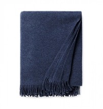 Sferra Vimmo Navy Blue Throw Blanket Fringed 100% Merino Wool Soft 51&quot;x7... - £90.24 GBP