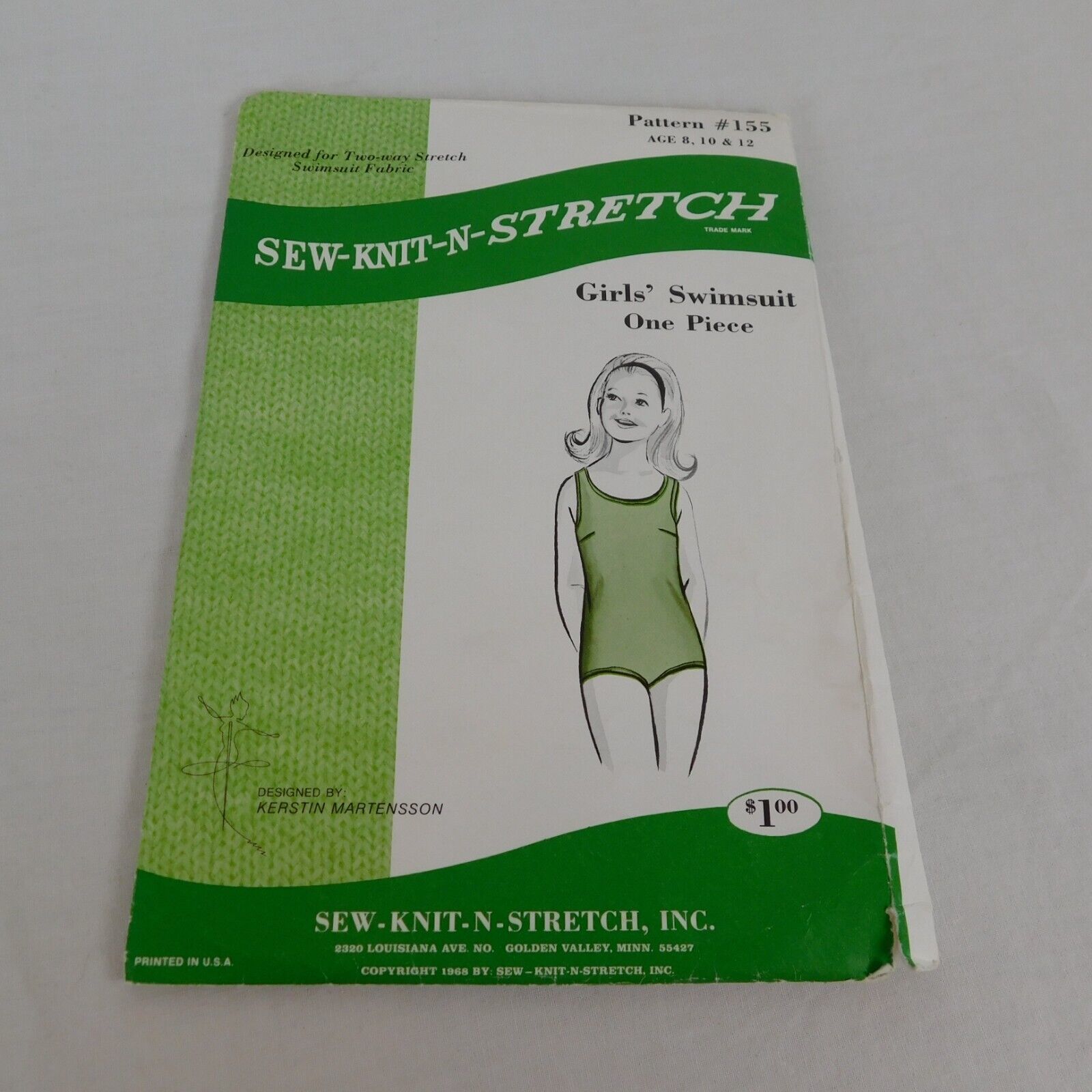 Girls One Piece Swimsuit Sewing Pattern 8-12 from Sew Knit N Stretch 155 CUT 12 - $4.00