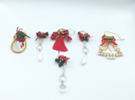 Vtg Christmas Ornaments Holiday Crystals Mirror Beaded Tree Tassels Lot of 6 - £11.15 GBP