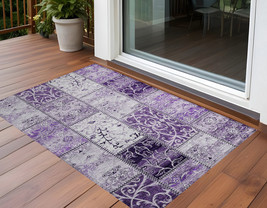 2&#39; X 3&#39; Purple Patchwork Washable Non Skid Indoor Outdoor Area Rug - $60.99