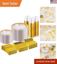 600 PCS Clear Gold Disposable Dinnerware Set for 100 Guests, Clear and G... - $107.57
