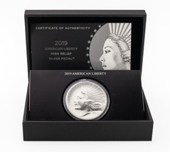 2019 Américain Liberty Haut Relief Argent Médaille 2.5 OZ / Boîte,Étui,&amp; Papiers - £194.17 GBP