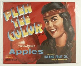 Vintage Paper Food Advertising Label PLEN TEE COLOR Apples Yakima Wapato WA - $241.48 MXN