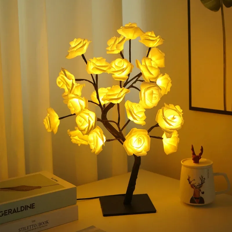 24 LED Rose Flower Tree Lights USB Table Lamp Fairy Maple Leaf Night Lig... - £16.97 GBP+