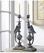 Elegant Vintage Porcelain Parrot Candle Holders  Classical Ceramic &amp; Br... - $1,261.64 CAD