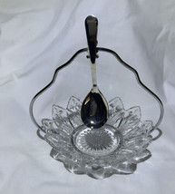 VTG Sheffield England Silver Plated Spoon 3 Piece Glass Serving Dish Set Stand - £16.00 GBP