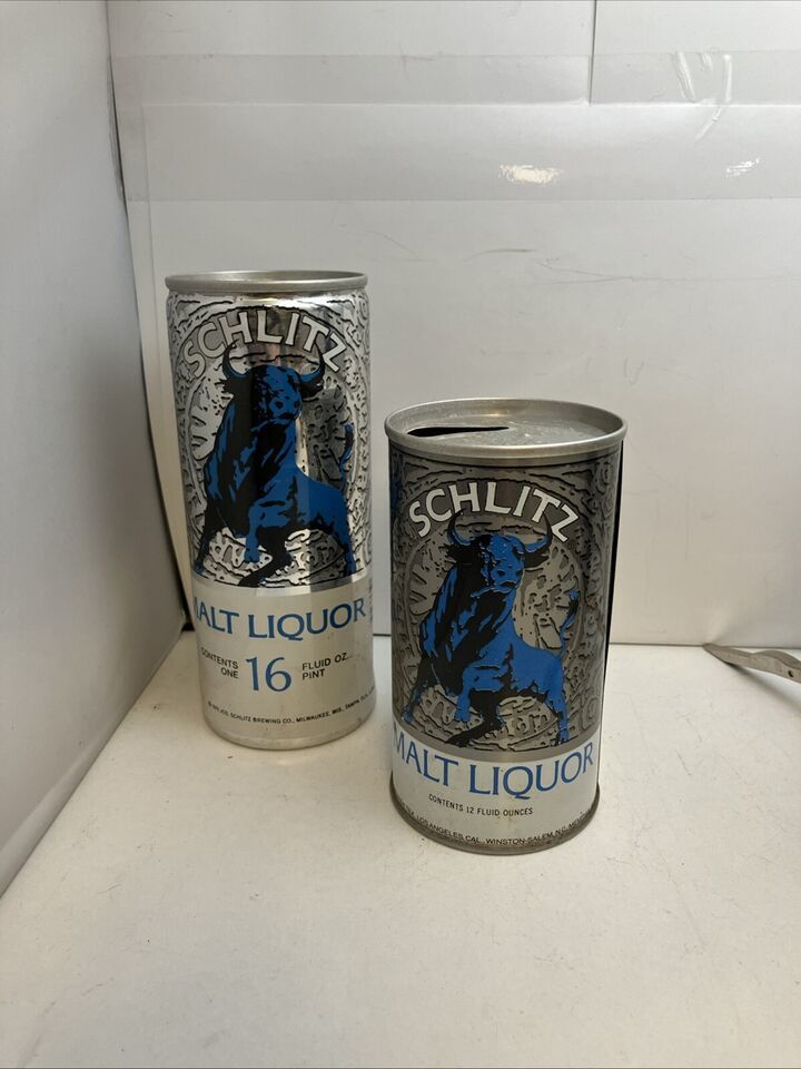 Schlitz Malt Liquor 16 Oz Aluminum Can AND 12 Oz Steel Can (seam Loose) - $9.85
