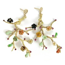 Vintage Multicolored Jade Branch Dangle Drop Earrings 14K Yellow Gold, 2... - £3,142.58 GBP