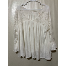 Sundance Womens Peasant Blouse Ivory Long Sleeve Flare V Neck Sheer Lace L - £17.34 GBP