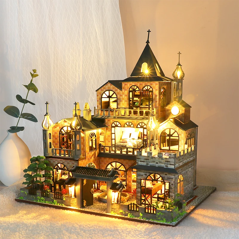 Cutebee DIY Doll House Retro Building Large Castle Kit Wooden DollHouse With - £84.72 GBP+