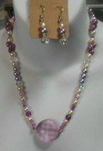 Vintage Faux Pearl Faux Pearl,Crystal Glass Pendant Necklace &amp; Hook Earr... - $34.65