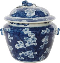 Rice Jar Plum Petal Medallion Floral Blue White Porcelain Handmade - $209.00
