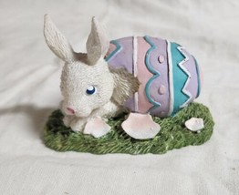 Cute Hatching Easter Bunny Rabbit Figurine 4.25 Inch Long Pastel Colors - £7.85 GBP