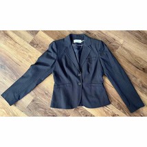 Calvin Klein Blazer Jacket Womens 4 Gray Striped Pockets Shoulder Pads L... - £18.71 GBP