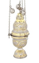 Two Colored Brass Christian Church Thurible Incense Burner Censer (9391 GN) - $83.73