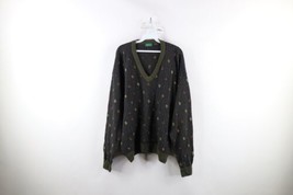 Vtg 90s Streetwear Mens Large Silk Blend Knit V-Neck Sweater Paisley Houndstooth - £54.40 GBP