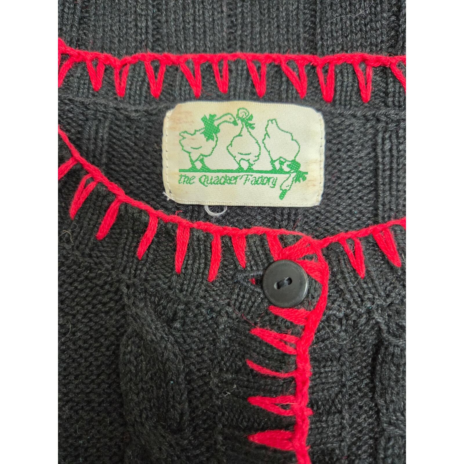 VTG 90S Quacker Factory Black 3D Red Trim Snowman Winter Cardigan Holiday L Item image 6