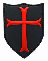 Cross Crusader Shield Patch [3D-PVC Rubber-Hook Fastener Backing -CS7 Red/Blk] - £7.06 GBP