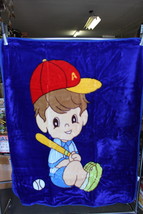 Baby Size Blanket Bedspread With A Picture Of A Boy Playing Baseball - £19.47 GBP