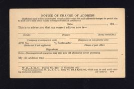 1943 WAR DEPARTMENT - NOTICE of CHANGE of ADDRESS not filled out details... - $9.85