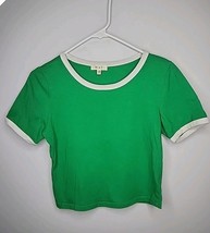 Love J M Green Crop Top Ringer Short Sleeve T Shirt Stretch - $9.01