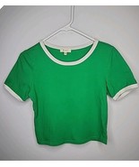 Love J M Green Crop Top Ringer Short Sleeve T Shirt Stretch - $12.32 CAD