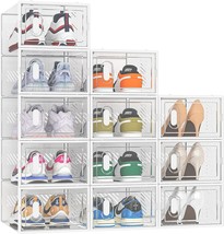 12 Pack Clear Plastic Stackable Shoe Storage Boxes, Shoe Organizer Containers - £33.76 GBP