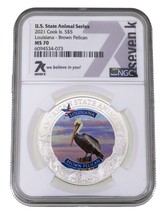 2021 Cook Islands S$5 1 Oz. US Animal Louisiana Graded by NGC as MS70 - $171.51