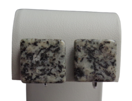 Vtg Small Gray Black Speckled Marled Granite Style Square Screw Back Earrings - £7.10 GBP