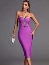 Purple  Sexy Crystal Bandage Dress - $110.95
