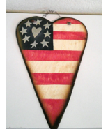 Patriotic American Flag Heart Slate Rustic Tile Hand Painted Artesian Ju... - $14.84