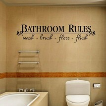 Bathroom Rules Wash Brush Floss Flush Quote Saying Wall Sticker Home Decal Decor - £7.90 GBP+