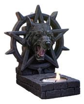 Gothic Alpha Wolf Pentagram Wheel Candle And Backflow Incense Cone Burner Holder - £23.97 GBP