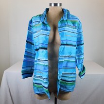 Chicos Blue Striped Semi Sheer Open Front Lightweight Jacket Topper Size 3 16 XL - £23.26 GBP