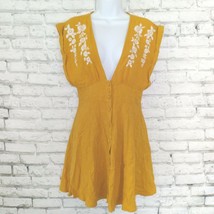 Forever 21 Dress Womens Small Yellow Embroidered Sleeveless Boho V Neck Mini - £14.12 GBP