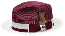 Men's Bruno Capelo Belvedere 2-Tone Straw Style Fedora Hat BD961 Burgundy/White image 2