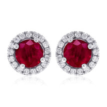 14K White Gold 1.27ct TGW Red Ruby and Diamond One-of-a-Kind Earrings - £1,353.55 GBP