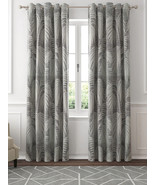 Grey Botanical Leaf Patterned Linen Blackout Curtains Set of 2 with Grom... - £18.36 GBP+