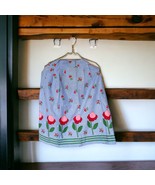 Vintage Pleated Tie Back Blue Cotton Half Apron with Pink Tulip - €8,24 EUR