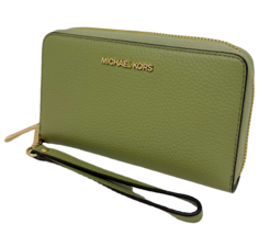 Michael Kors Jet Set Travel Phone Case Wallet Wristlet Army Green Leather FS - £67.67 GBP